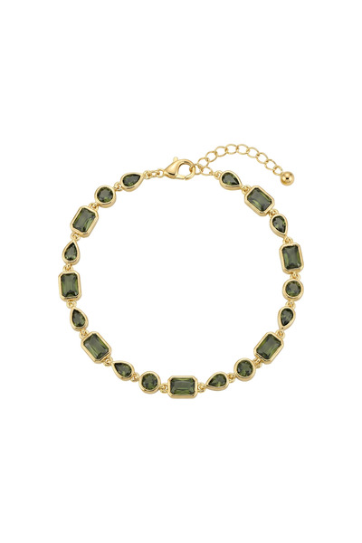 ST MAISON 14K Altın Kaplama Yeşil Baget ve Damla Taşlı Su Yolu Bileklik