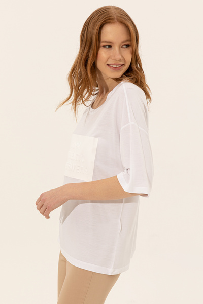 U.S. Polo Assn. Women's White Crew Neck Oversize T-Shirt 50248977-Vr013