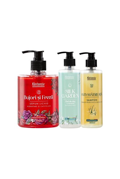 KLINTENSIV Set Cadou SApun Lichid Bujori&Frezii 500ml, Gel de Duș Silk Garden...