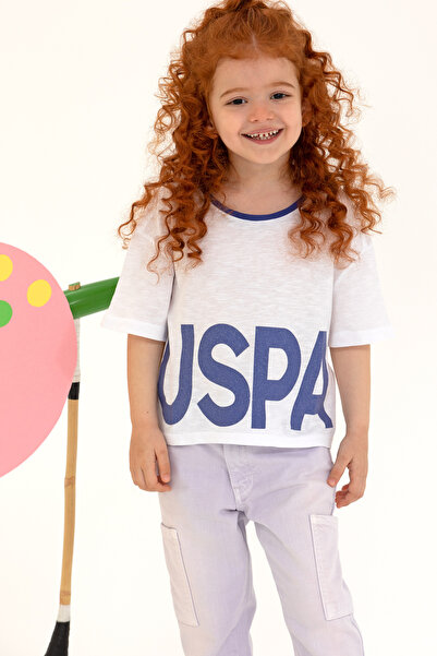 U.S. Polo Assn. Kız Çocuk Mavi Crop Bisiklet Yaka Tişört 50248154-VR212