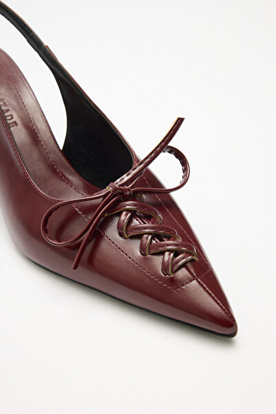 LUTVELIZADE Heels 2512 - Pointed Toe Lace Detailed Burgundy Women's Heels