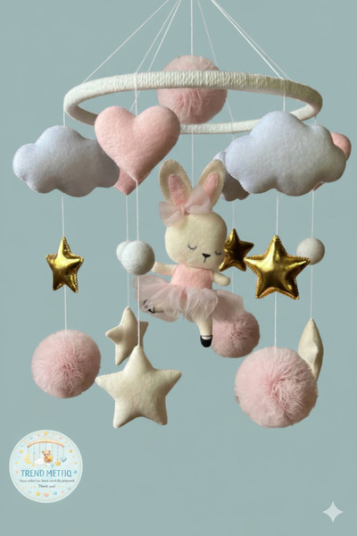 TREND METFİQ DECORATİON Trend Premium Bebek Beşik Dönencesi - Tavşan ve Bulut...