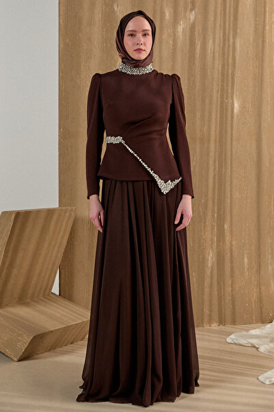 Setrms Taşlı Şifon Kombinli Abiye Elbise