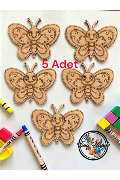 tiny hands Ahşap Boyama 5 Adet Kelebek Figürü Ahşap Kendin Boya Okul ve Atöly...