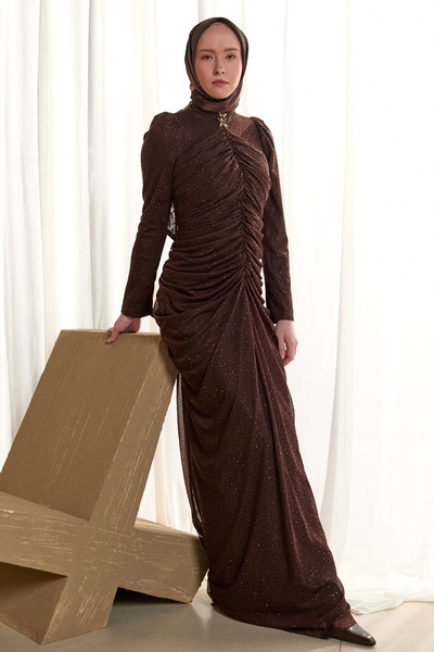 Setrms Işıltılı Büzgü Detaylı Abiye Elbise