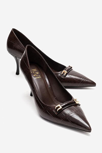 LuviShoes POESY Καφέ Εκτύπωση Με αγκράφα Γυναικεία Παπούτσι με τακούνι