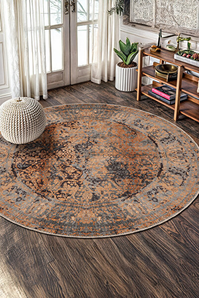 BigArts Home Modern Eskitme Desenli Salon Mutfak Halısı Yolluk ve Yuvarlak Ke...