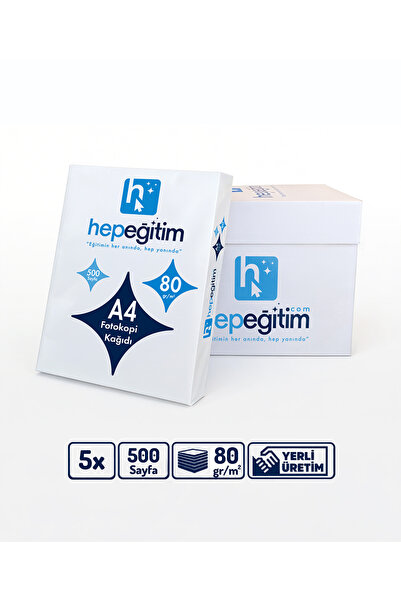 hepeğitim A4 Fotokopi Kağıdı 80 g/m² 1 Koli 5 Paket 2500 Yaprak 1. Hamur