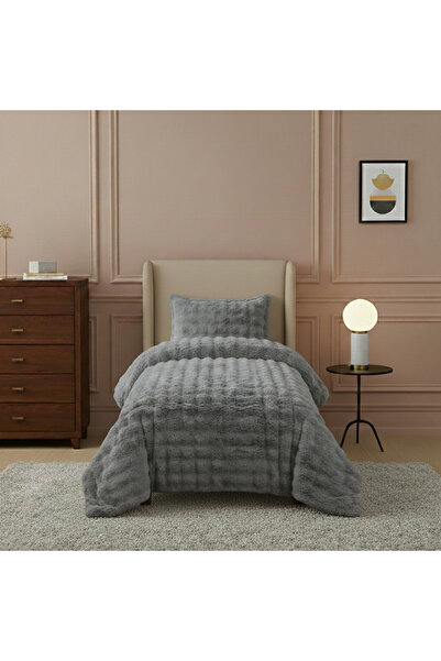 LALHOME غطاء سرير من القطيفة من لوريا، لون أنثراسايت، مقاس فردي