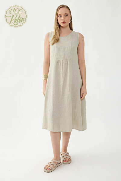 Vitrin 100% Linen Zero Sleeve Dress with Pockets