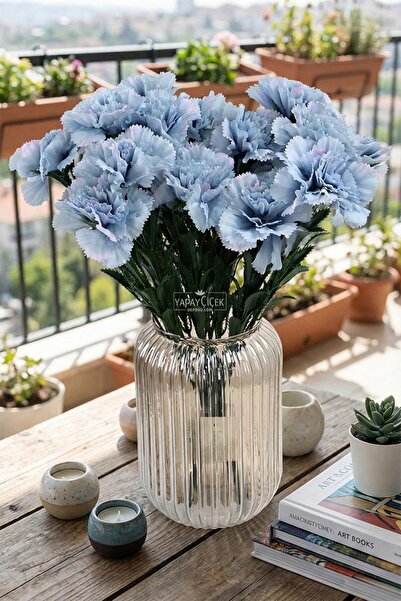 Yapay Çiçek Deposu Artificial Flower 7-Piece Carnation Flower Bunch 40 cm Pas...