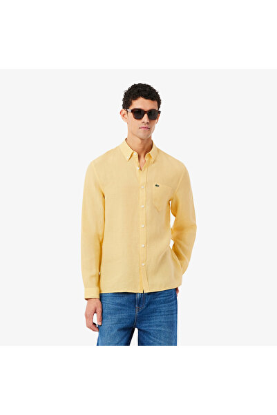 Lacoste Erkek Regular Fit Düğmeli Yaka Keten Sarı Gömlek