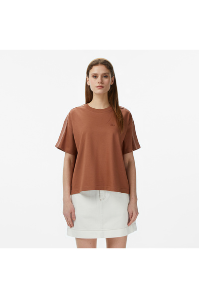 Lacoste Kadın Loose Fit Bisiklet Yaka Kahverengi T-Shirt
