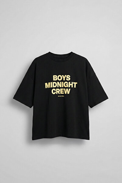 ablukaonline Boxy Fit pentru bărbați guler rotund Text cu imprimeu tricou Negru