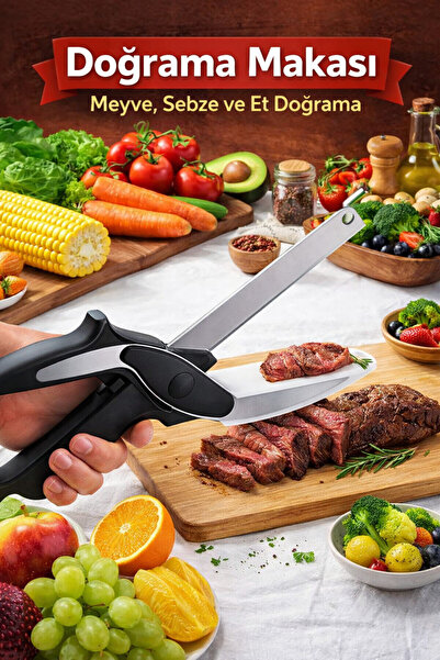 FeyzaDesign Pratik Meyve ve Sebze Kesme Makası Kendinden Doğrama Tahtası