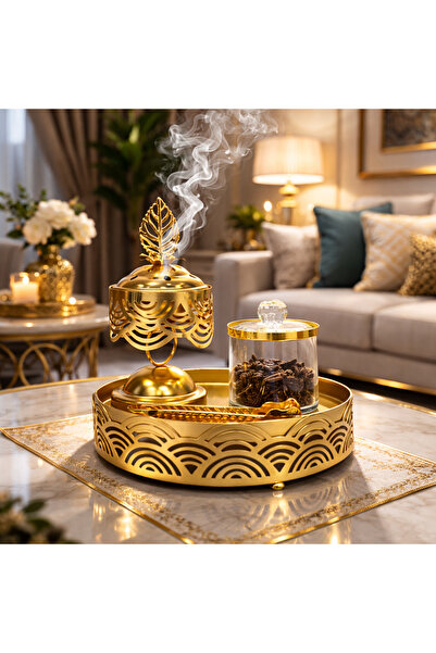 Biki طقم مبخرة مع صينية ذهبية - DAC-13205
