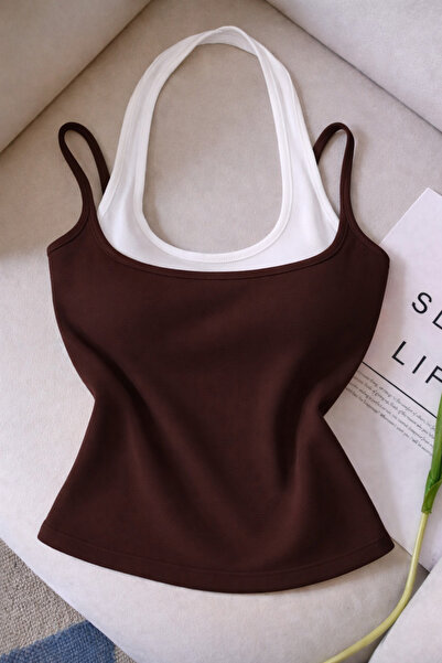 ÖZ PAMUK Pamuk LU Ženska halter majica dvostruke boje, mekana bluza, donja ko...