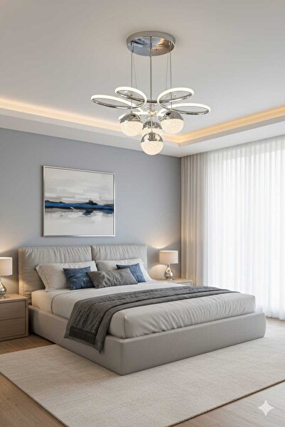 Bohem Aydınlatma Krom Papatya Desen 3+1 Sarkıt 3 Renk LED Modern Avize (Beyaz...