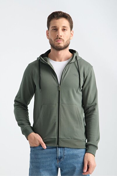 Shooter Sportswear سويت شيرت رجالي كاكي بثلاثة خيوط وبدون رباط مع قلنسوة وسحا...