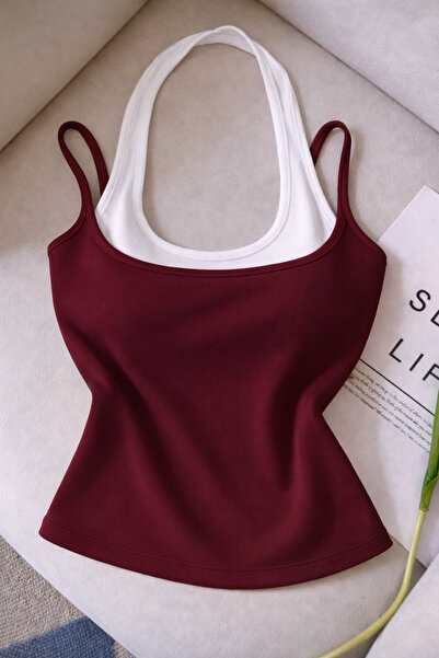 ÖZ PAMUK Pamuk LU Ženska halter majica dvostruke boje, mekana bluza, donja ko...