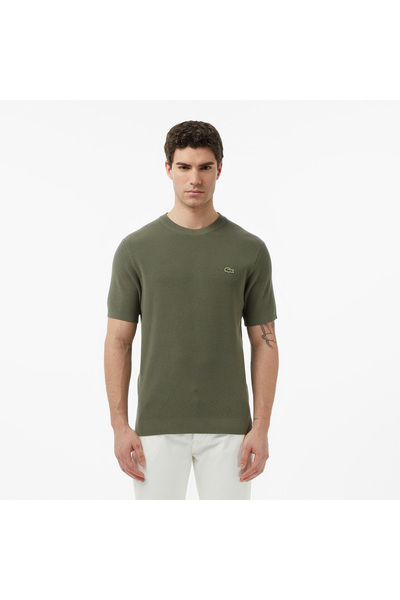 Lacoste Erkek Classic Fit Kısa Kollu Bisiklet Yaka Haki Triko