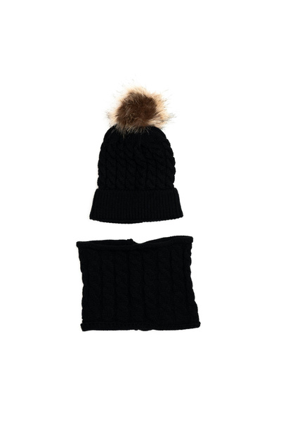 melvelo Set de catifea tricotată croșetată cu mot și fular, copii, - Negru