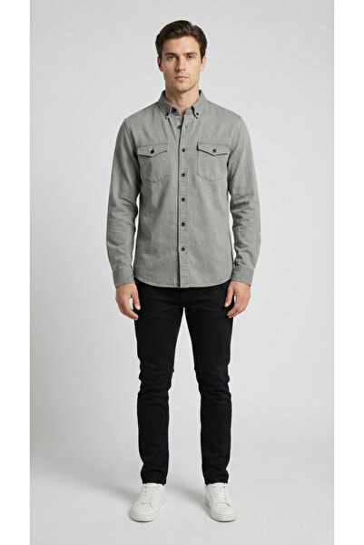 OIL PARK Men's Stylish Denim Shirt with Front Buttons and Covered Pockets, So...