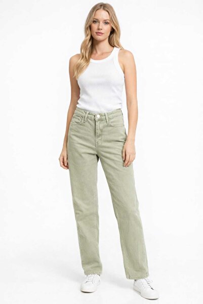 Kutaf Kadın Açık Haki Yüksek Bel Straight Fit Jean Pantolon