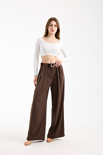 TheyYou Belt Detail Textured and Drapey Business Palazzo Pants High Waist