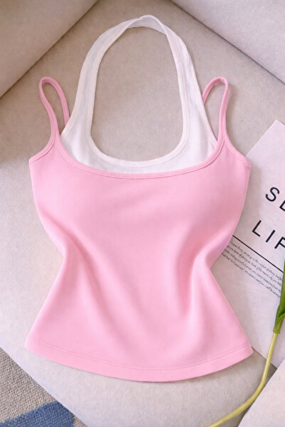 ÖZ PAMUK Pamuk LU Ženska halter majica dvostruke boje, mekana bluza, donja ko...