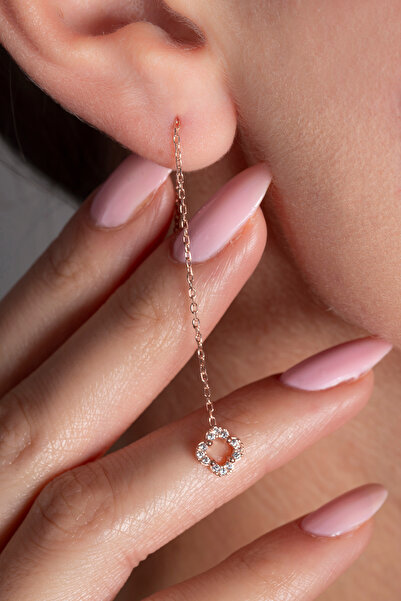 Elika Silver 925 Ayar Gümüş Minimal Sallantılı Yonca Küpe