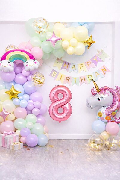 BKMC PARTY Age Balloon Unicorn Themed Pastel Birthday Decoration Set with Bal...
