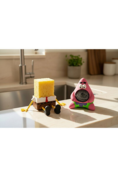 Saule Sünger Bob ve Patrick Figürlü Tezgah Üstü Mutfak Düzenleyici Seti – Sün...