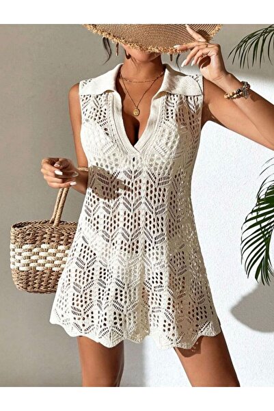 MODA MHE Women's Ultra Light Openwork Knitwear Pareo Dress Summer Thin Sleeve...