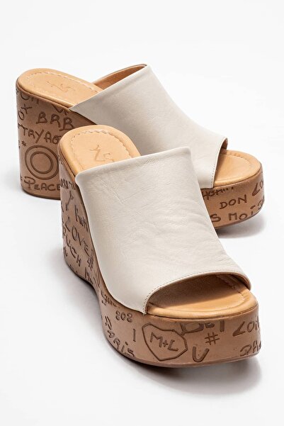 Zeynep Sıradağlı Saraly Women's Genuine Leather Slippers Beige