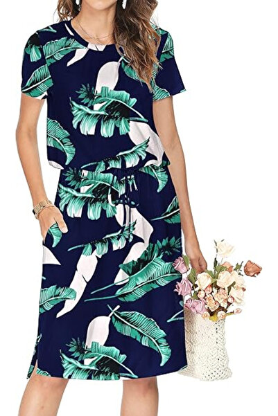 OEM Black casual dress above the knee, flowy, everyday, 3/4 sleeves, blue wit...