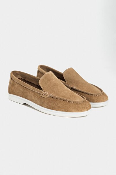NİŞANTAŞI SHOES Vayne Rome Bej Hakiki Süet Deri Düz Taban Kadın Loafer