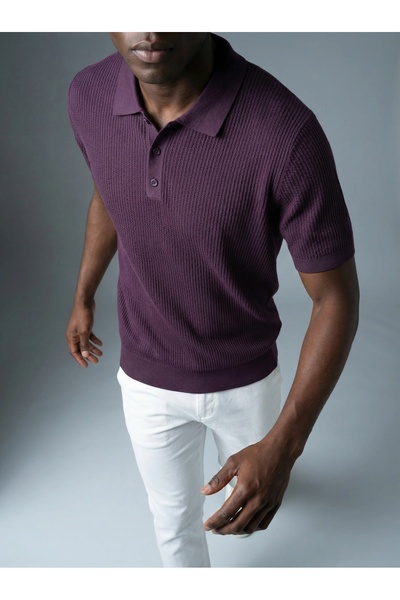 KHAYN Men's Slim Fit Polo Collar Buttoned Knitwear T-Shirt K8029Tt