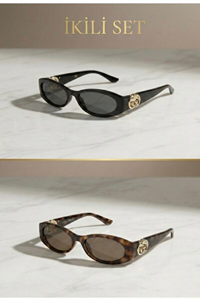 LOOKUP Women's Sunglasses Set of 2 Black and Leopard Uv400 Protection New Vin...