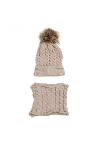 melvelo Crochet knitted headpiece set with mot and scarf, children, - Beige