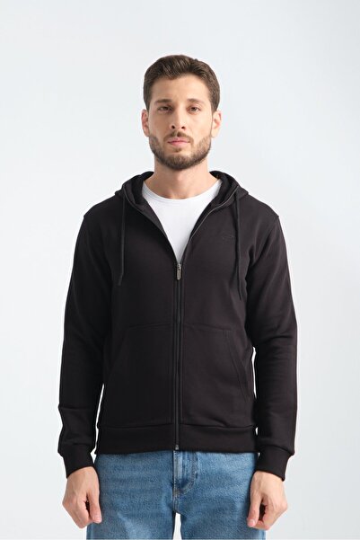 Shooter Sportswear سويت شيرت أسود للرجال بثلاثة خيوط وبدون رباط مع قلنسوة وسح...