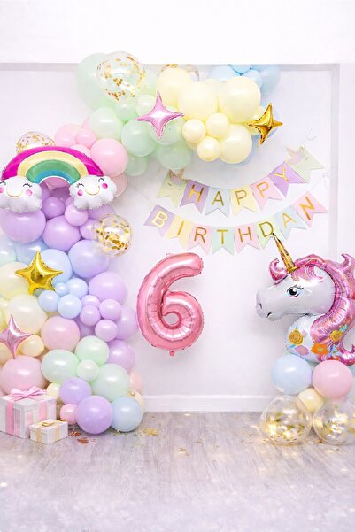 BKMC PARTY Age Balloon Unicorn Themed Pastel Birthday Decoration Set with Bal...