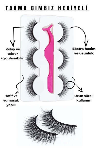 Master Lashes Takma Aparatlı Doğal Ipek Takma Kirpik 3 Çift 3d 48 Kirpik