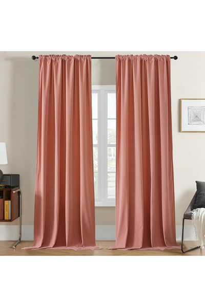 JOYDECO Thick thermal curtains 244 cm high, 132 cm wide, set of 2 pieces, Pink