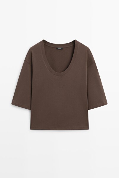 Massimo Dutti Pot yaka %100 pamuklu t-shirt