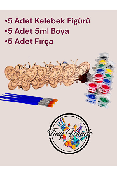 tiny hands Ahşap Boyama 5 Adet Kelebek Figürü Seti Kendin Boya Okul ve Atölye...