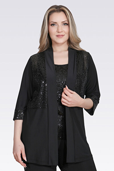 TOLGA SARAÇOĞLU 50137 SİYAH PUL DETAYLI ŞIK ÖRME TUNİK