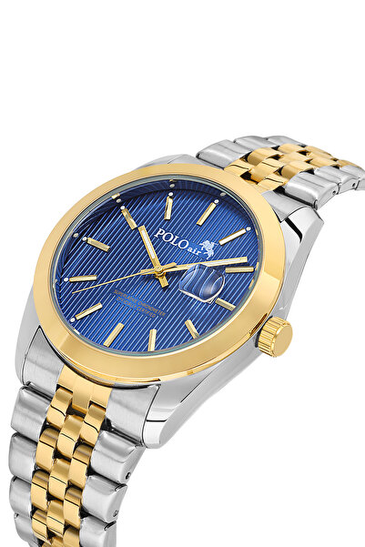 Polo Air Men's Wristwatch with Calendar Gold Silver Navy Blue Color Pl-7074E7X