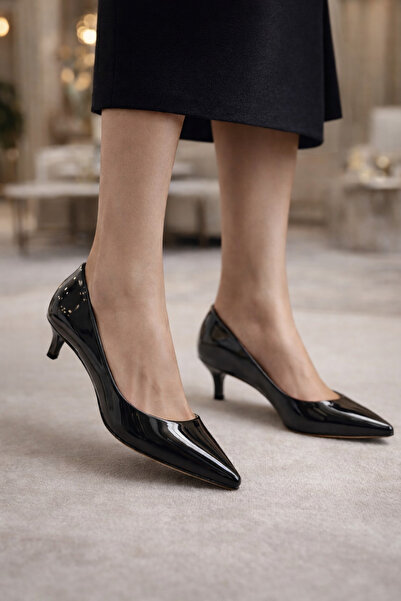 Firibu Women's Ice Blue Patent Leather Hazelnut Heel 4cm Short Heeled Stylish...