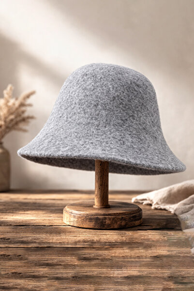 Külah Gray Wool Bell Hat – Minimal Bell Hat |   Soft Form Series